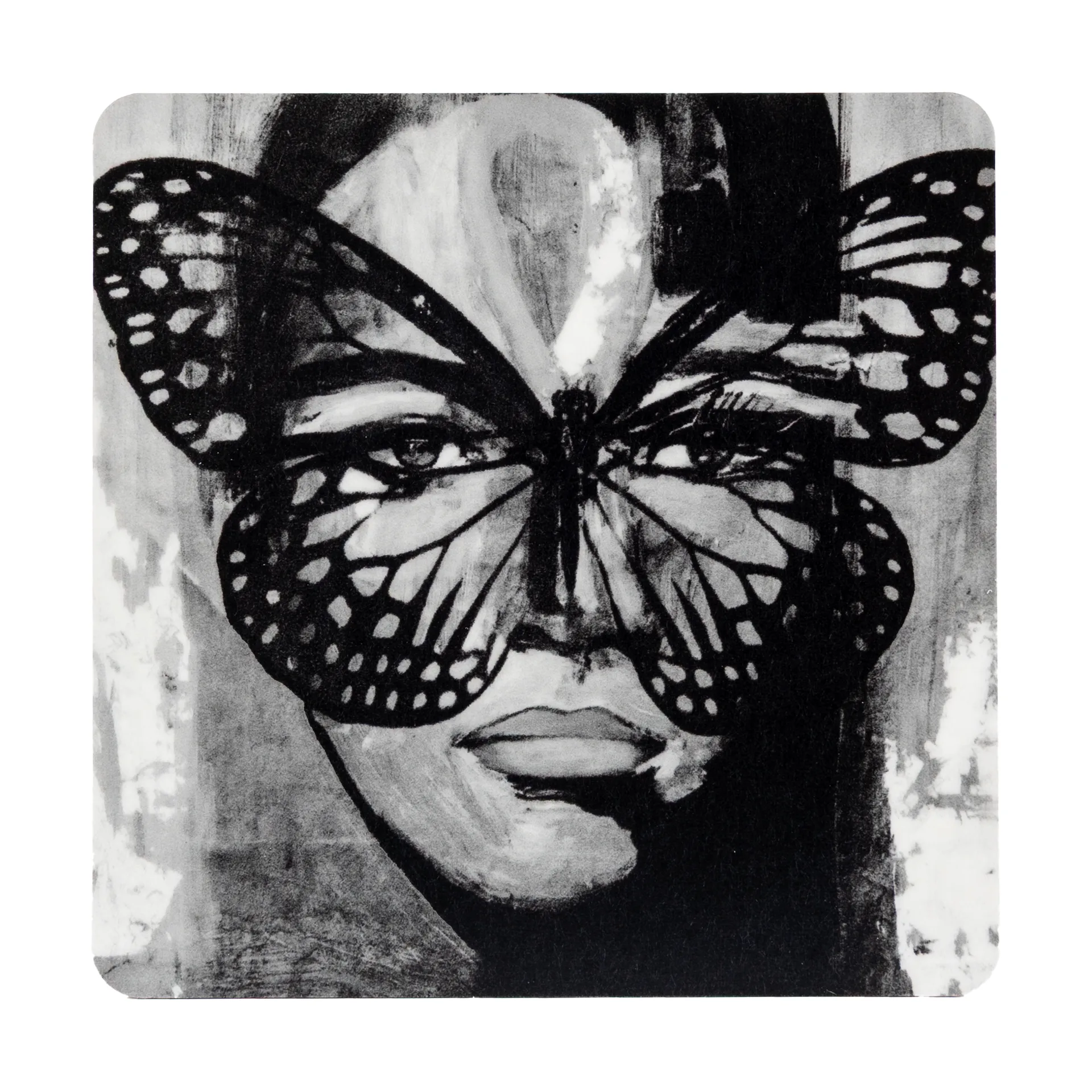 Golden Butterfly coaster 9x9 cm, Black-white Carolina Gynning