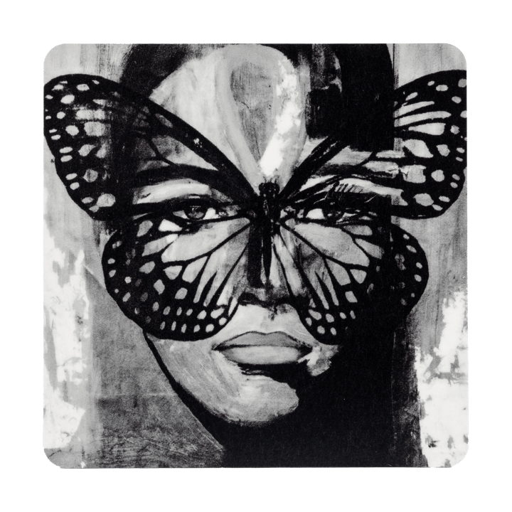 Golden Butterfly coaster 9x9 cm - Black-white - Carolina Gynning