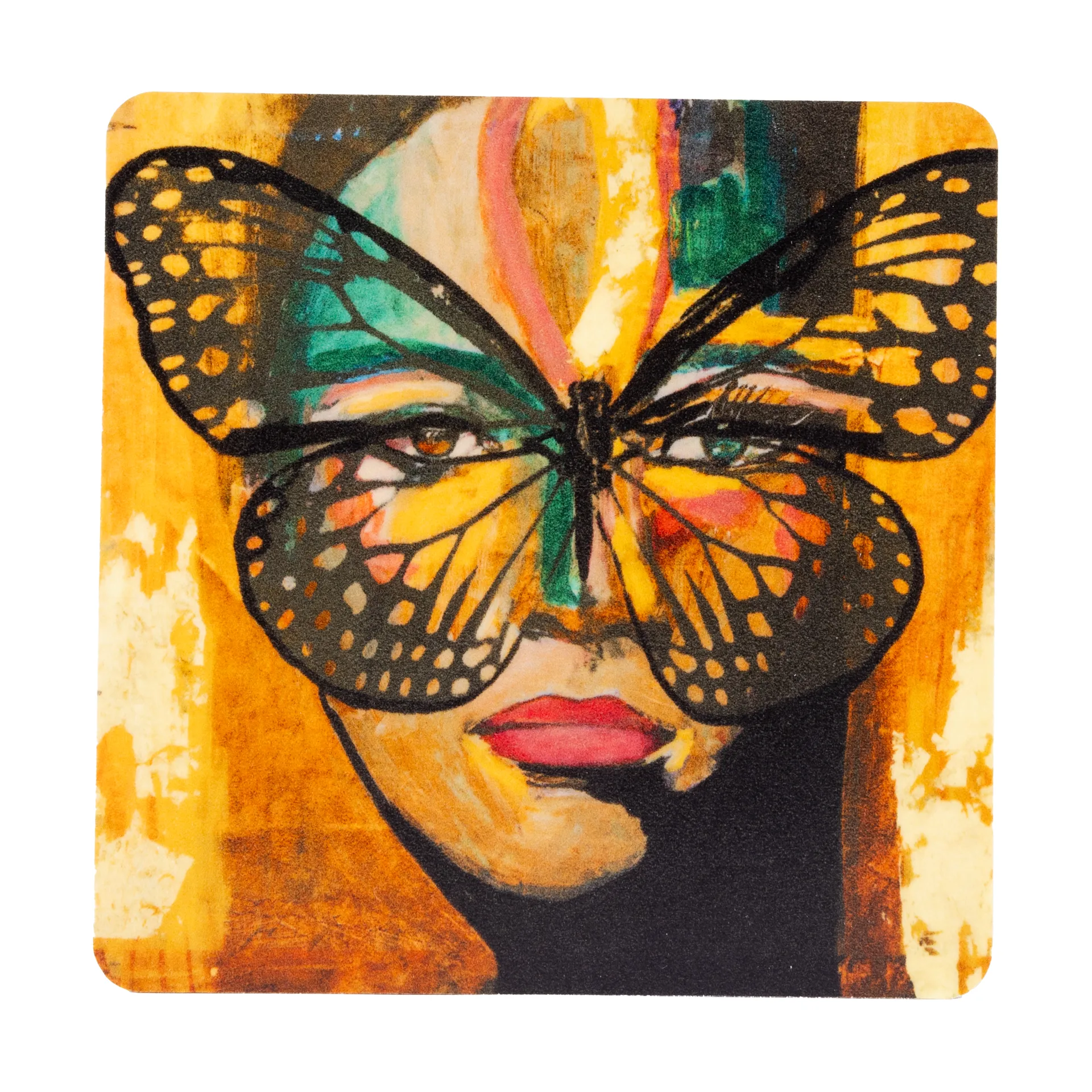 Golden Butterfly coaster 9x9 cm, Orange-black Carolina Gynning