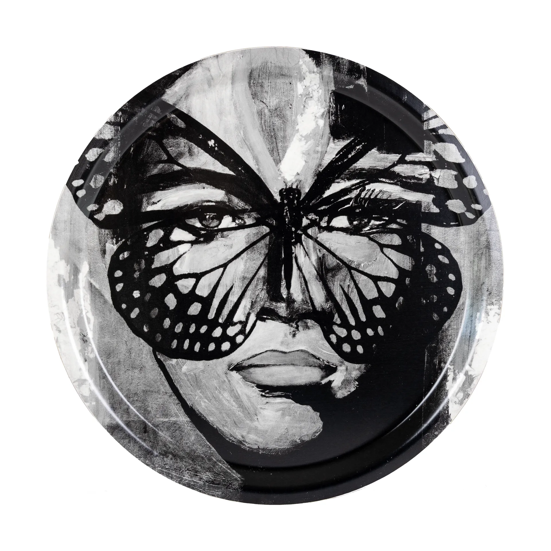 Golden Butterfly tray Ø31 cm, Black-white Carolina Gynning