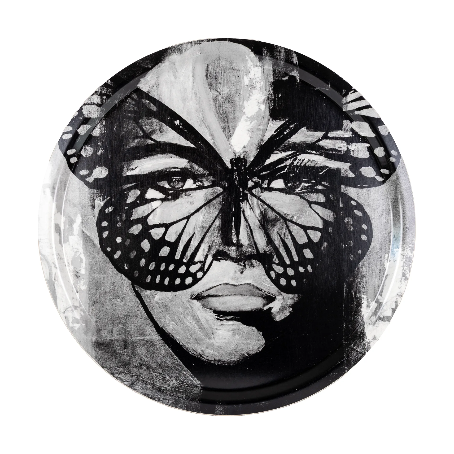 Golden Butterfly tray Ø46 cm, Black-white Carolina Gynning