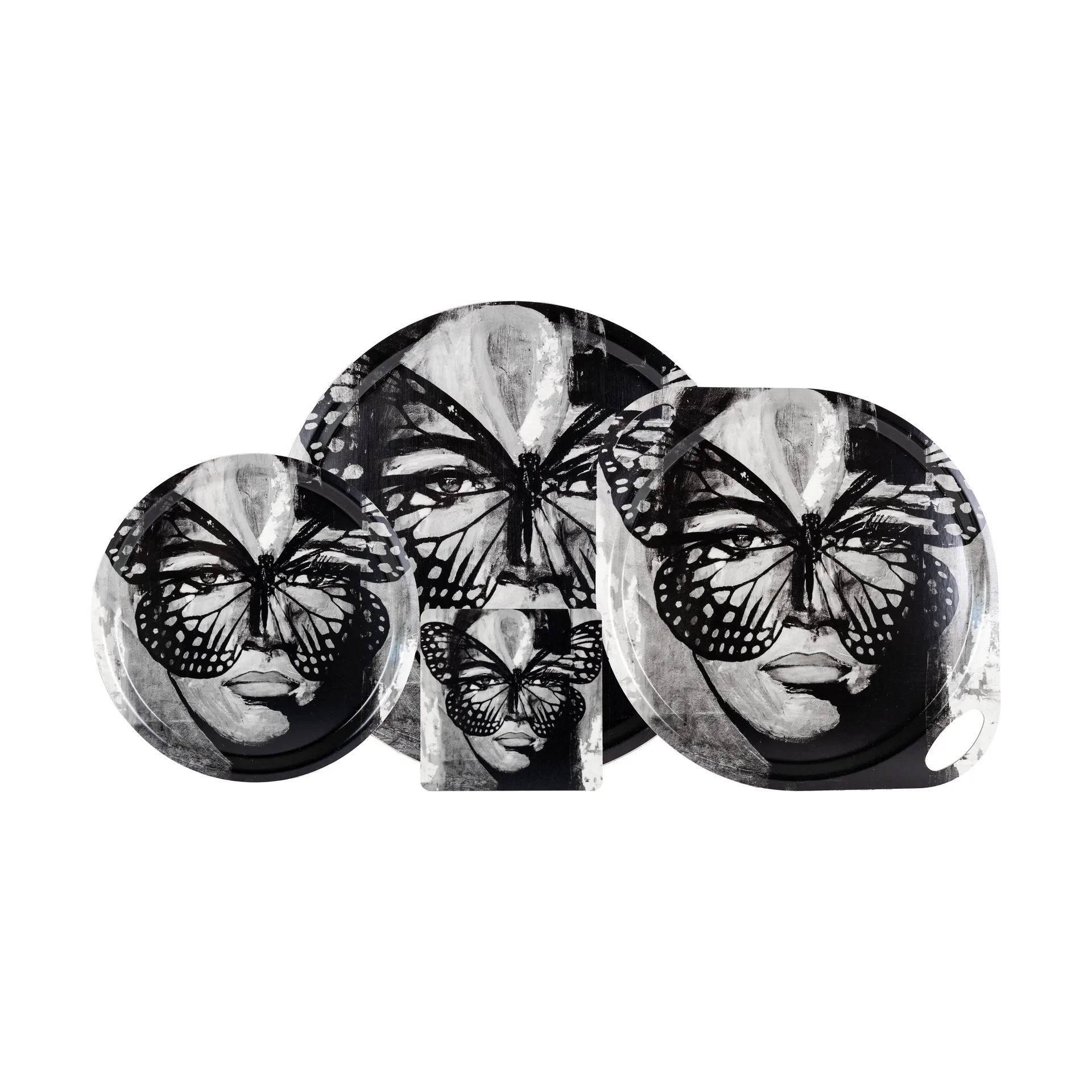 Golden Butterfly tray Ø46 cm, Black-white Carolina Gynning