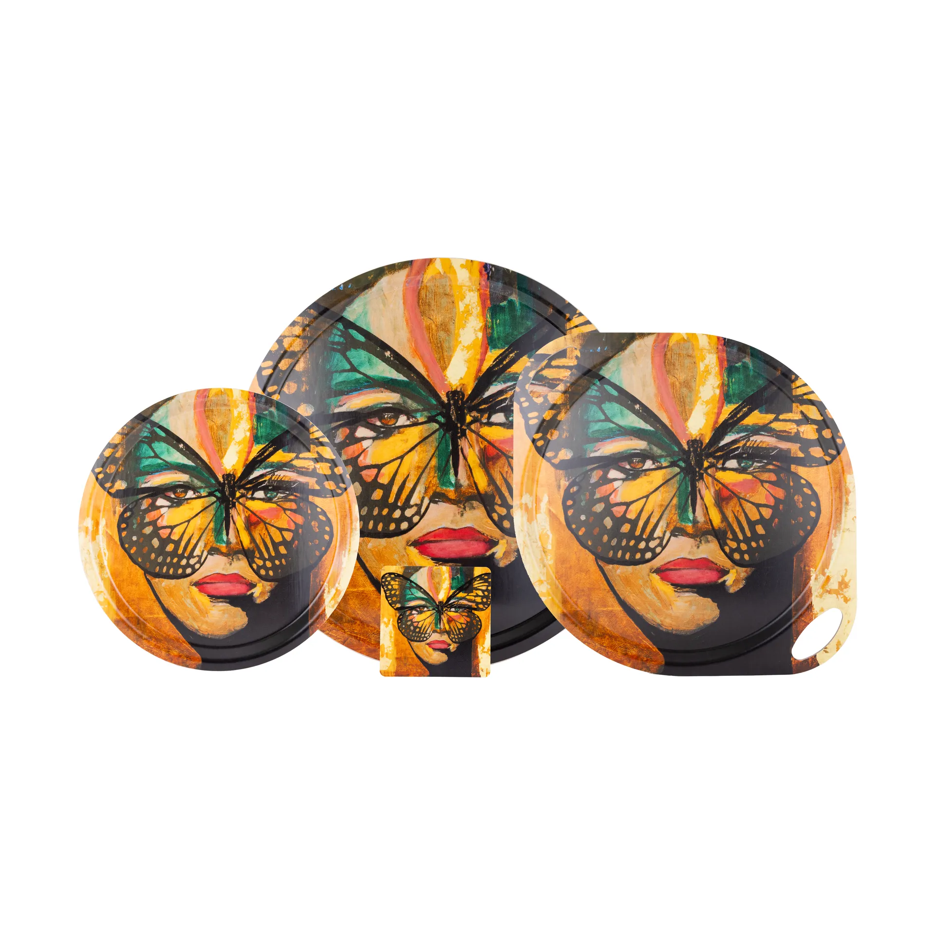 Golden Butterfly tray Ø46 cm, Orange-black Carolina Gynning