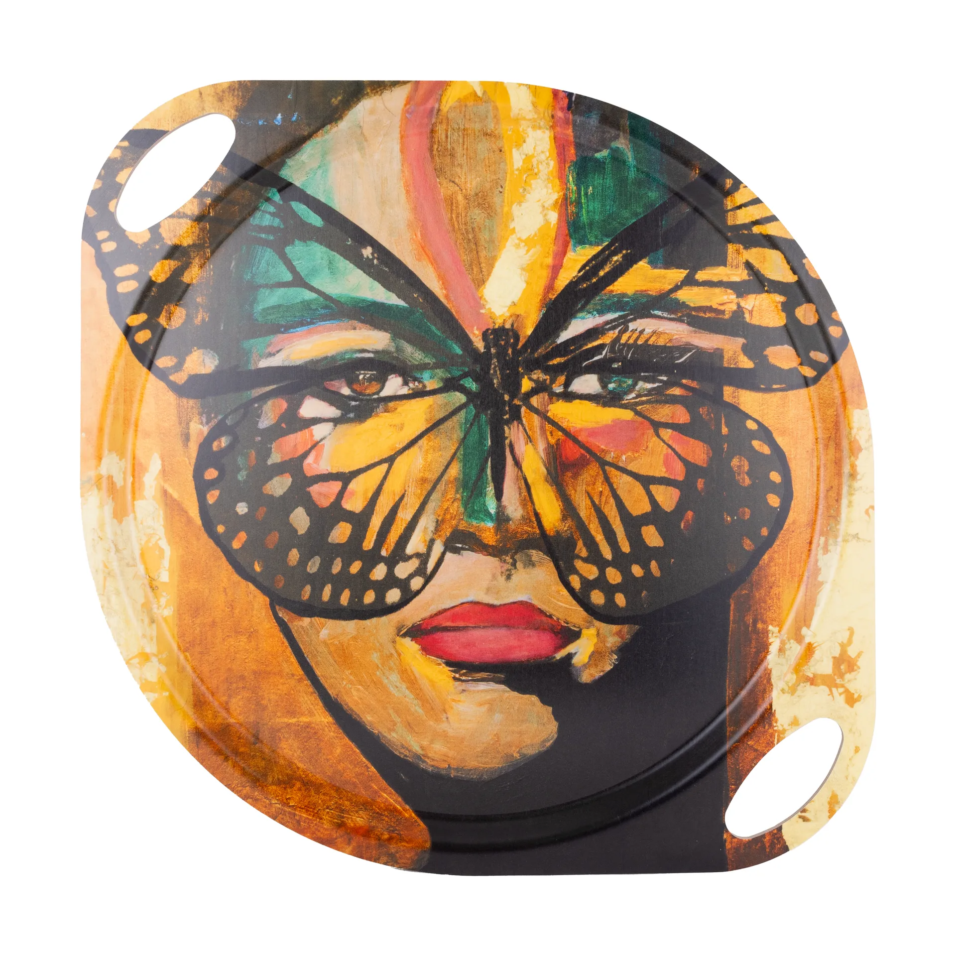 Golden Butterfly tray with handles 38x47 cm, Orange-black Carolina Gynning