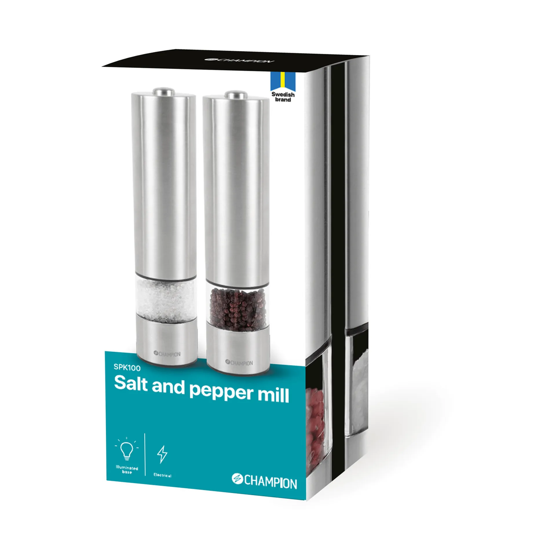Champion SPK100 salt and pepper grinder set, Stainless steel Champion