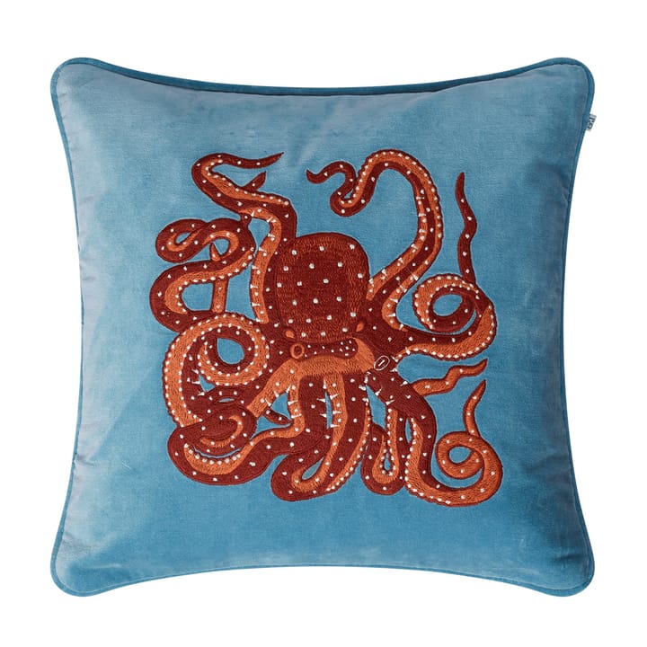 Embroidered Octopus cushion cover 50x50 cm, heaven blue-orange-rose Chhatwal & Jonsson
