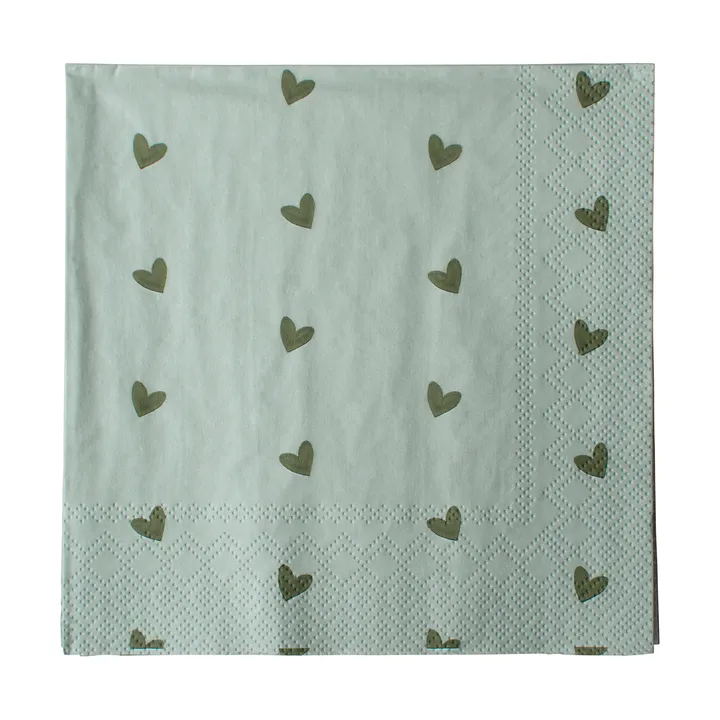 Heart paper napkin 33x33 cm 20-pack - Green - DBKD
