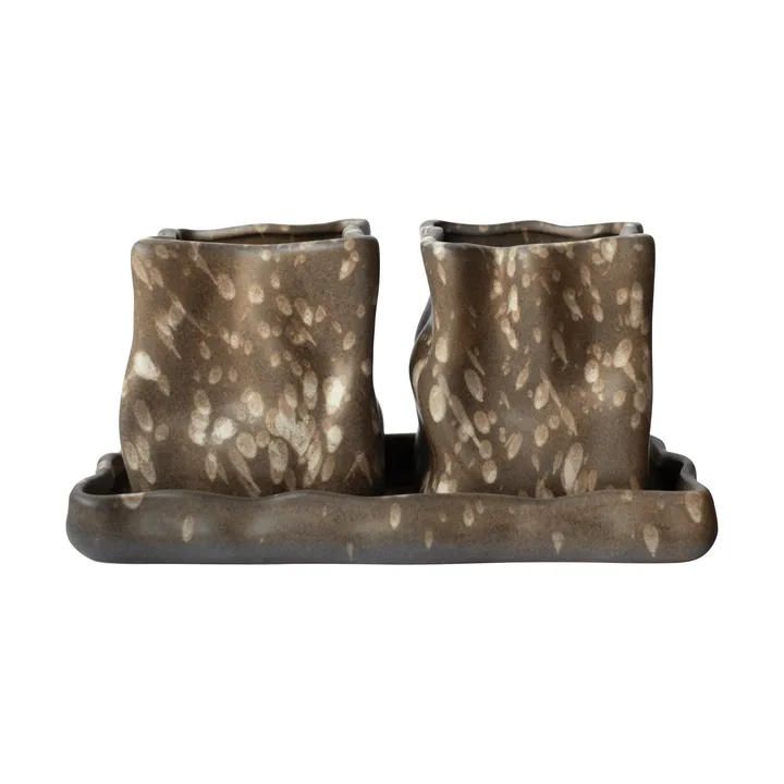 Herb pot, set of 3 - Brown dot - DBKD