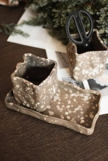 Herb pot, set of 3 - Brown dot - DBKD