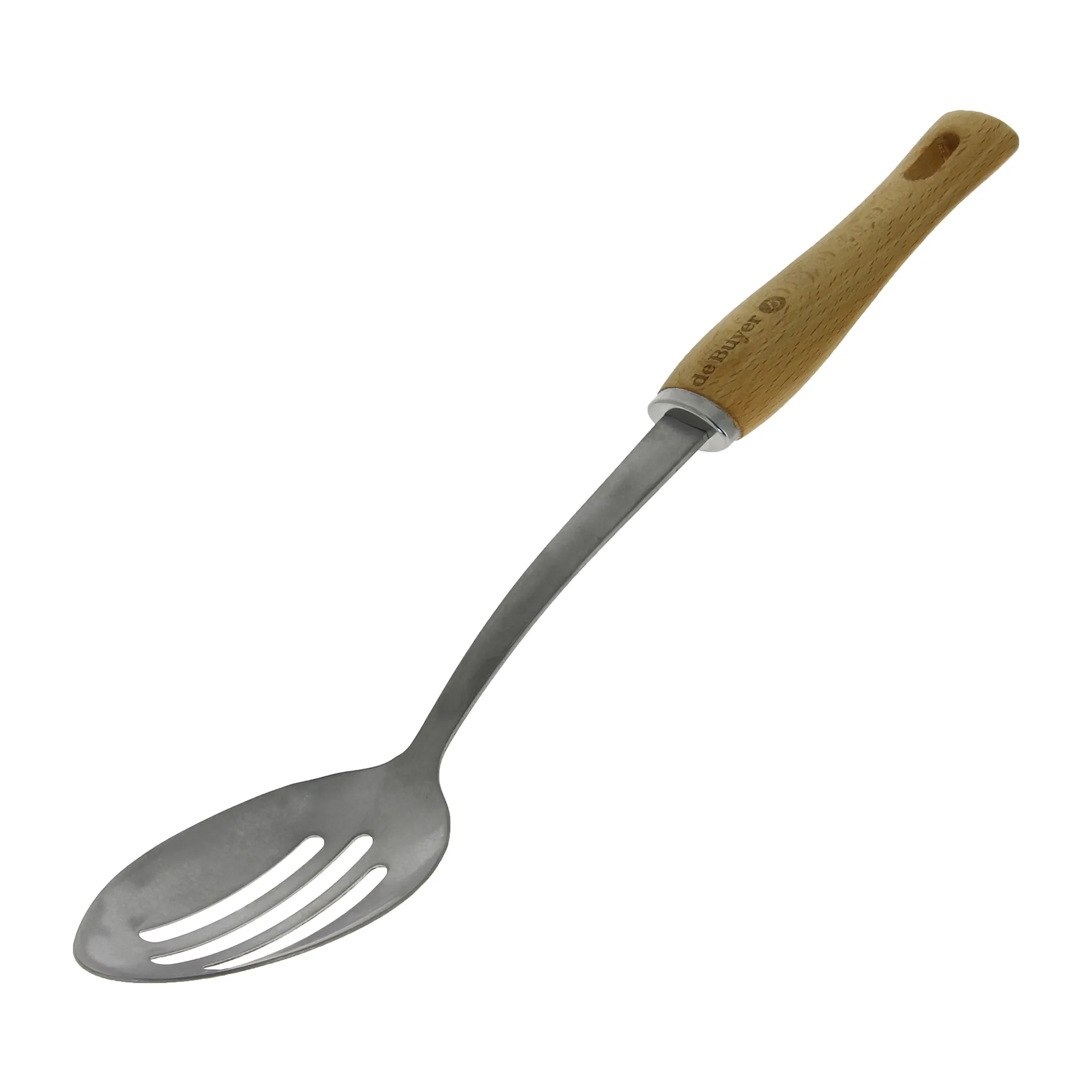 De Buyer B Bois slotted spoon with wooden handle, Stainless steel De Buyer