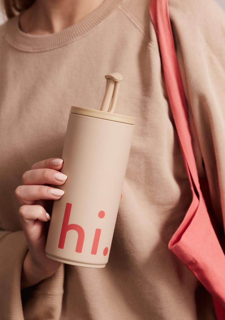 Travel Life thermos with straw 50 cl, Hi-beige Design Letters
