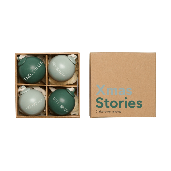 XMAS Stories christmas bauble Ø4 cm 4 parts, Dark green-dusty green Design Letters