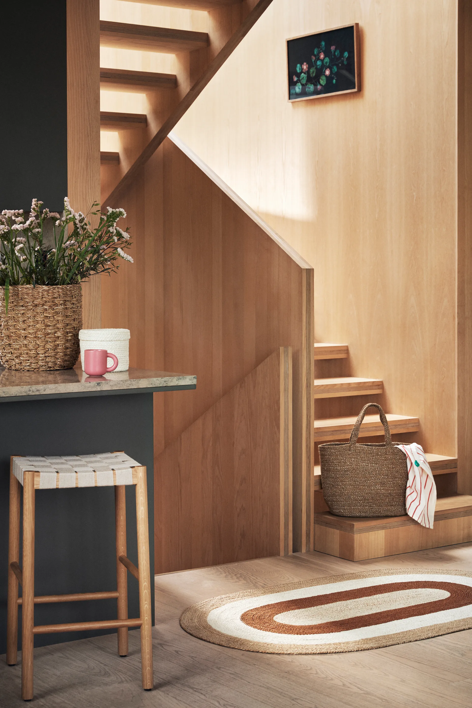 Elin striped oval jute rug 92x150 cm, Brick Dixie