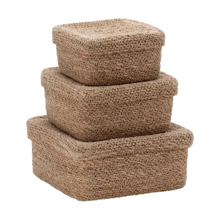 Emil square basket with lid 3-piece - Natural - Dixie