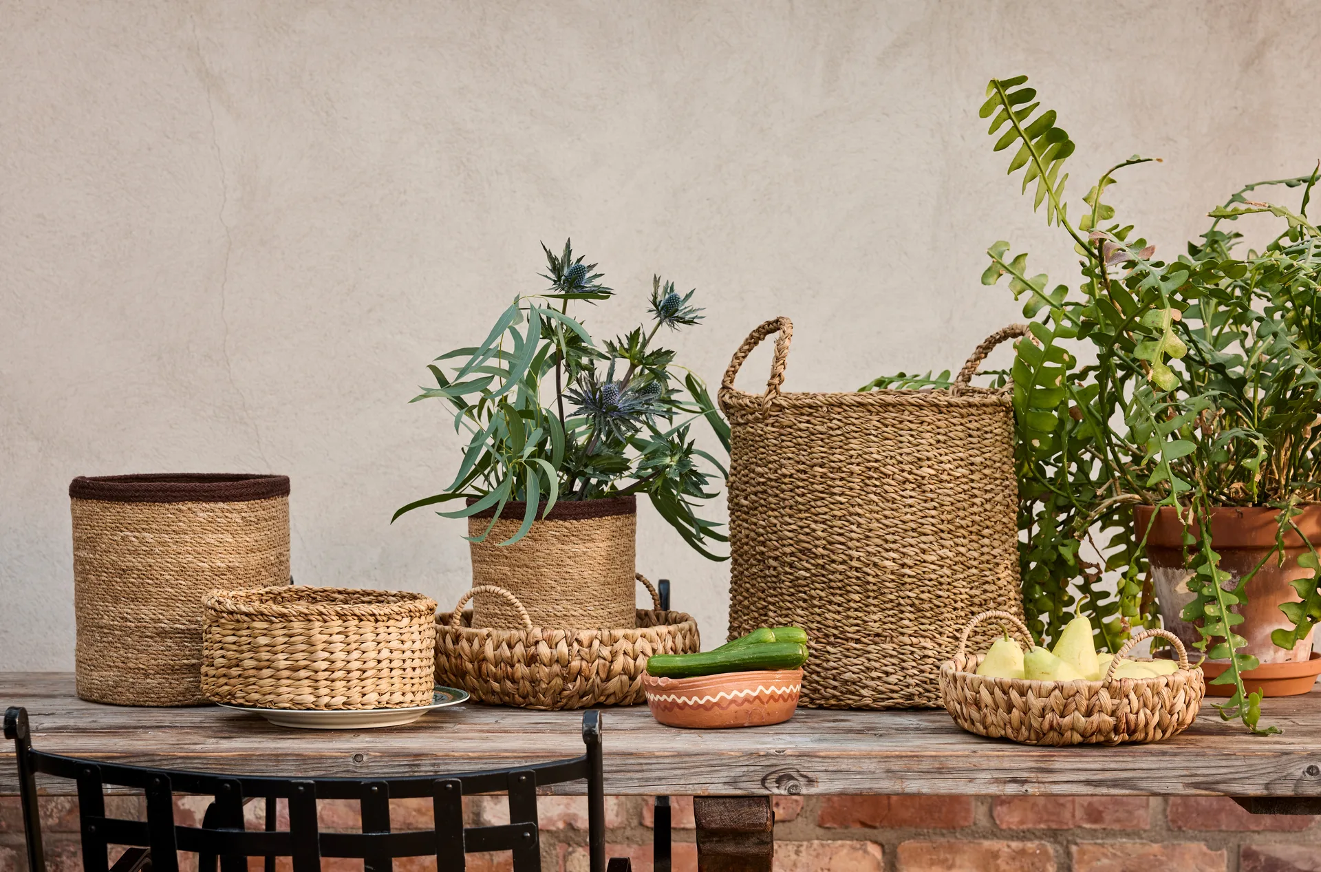 Lily basket with handle 2 pieces, Natural Dixie