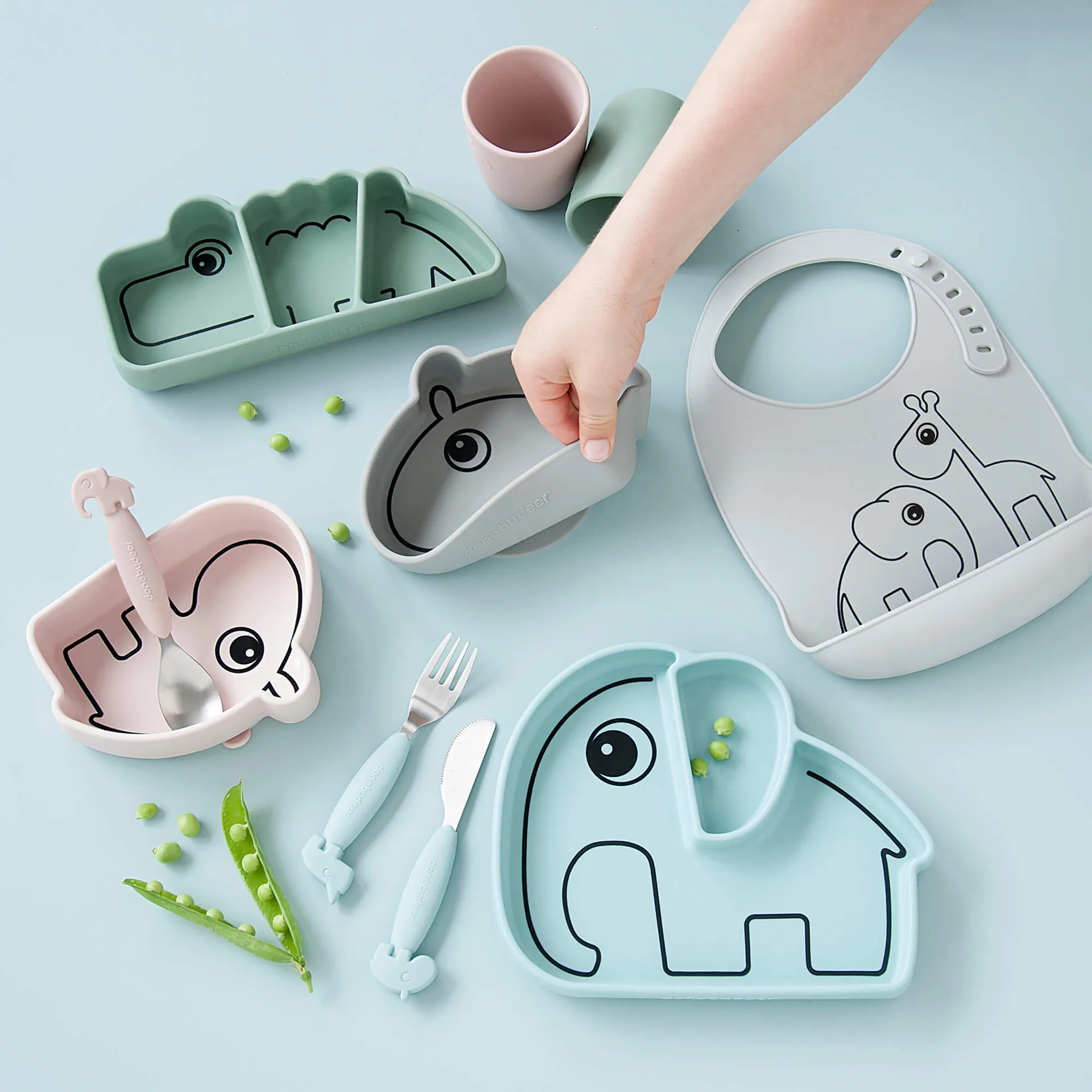 Croco Stick&Stay children's plate 9x21 cm, Green Done by deer