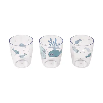 Sea Friends Yummy Mini Glasses 3-Pack 12 cl - Blue - Done by deer