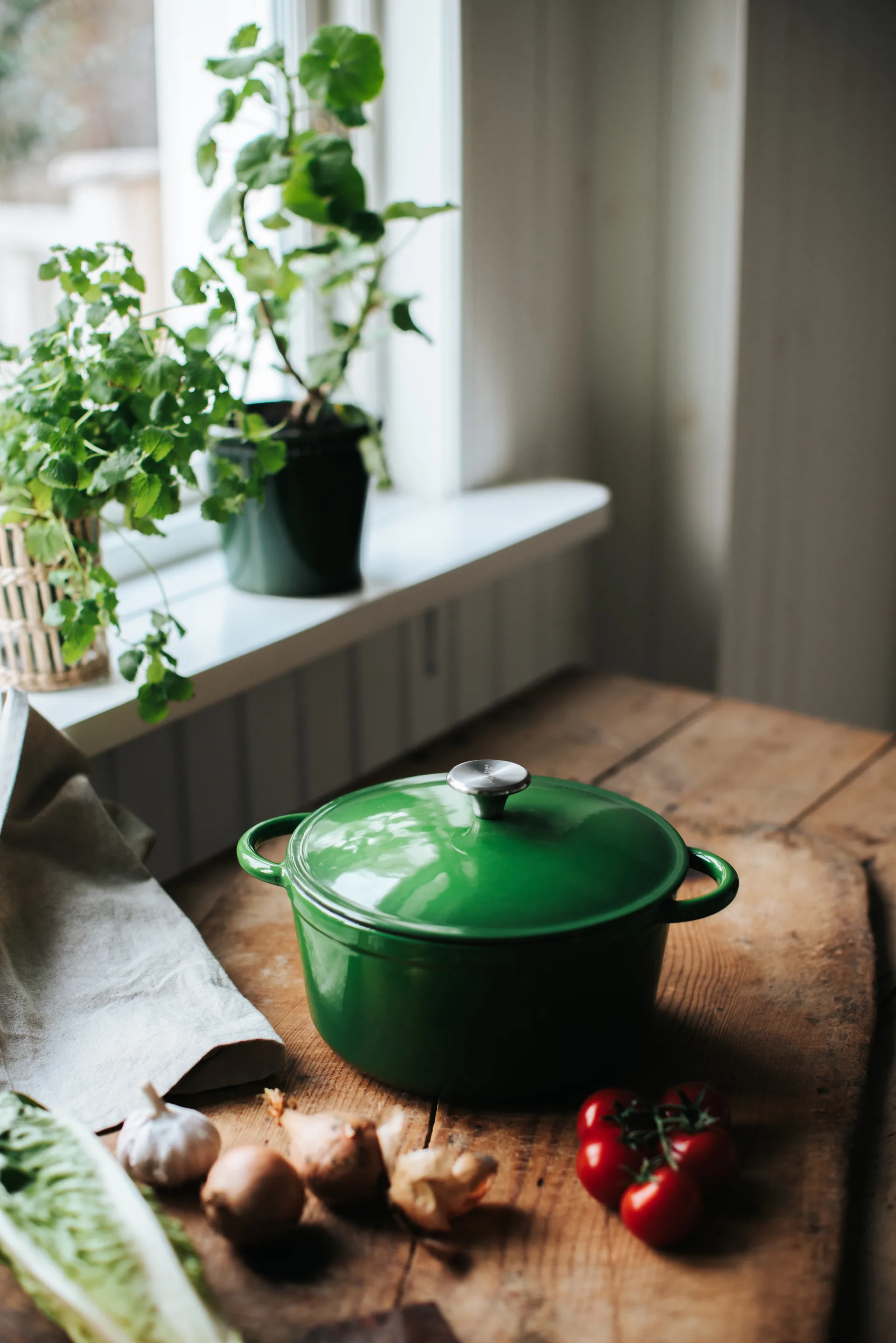 Gretl cast iron casserole, round, stainless steel knob, 4 L, Green Dorre