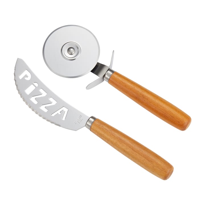 Pino pizza set knife and pizza cutter, Acacia-stainless steel Dorre