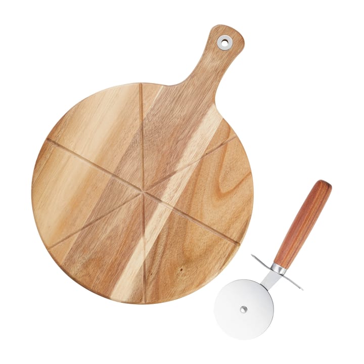 Sade pizza set: pizza cutter, cutting board Ø32 cm, Acacia Dorre