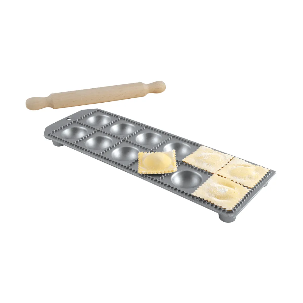 Eppicotispai ravioli mould with rolling pin, Aluminium, 12 holes Eppicotispai