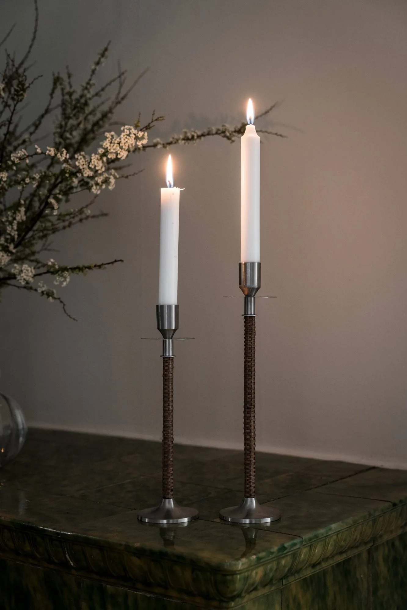 Ernst braided candleholder, Brushed steel, Ø8x25 cm ERNST