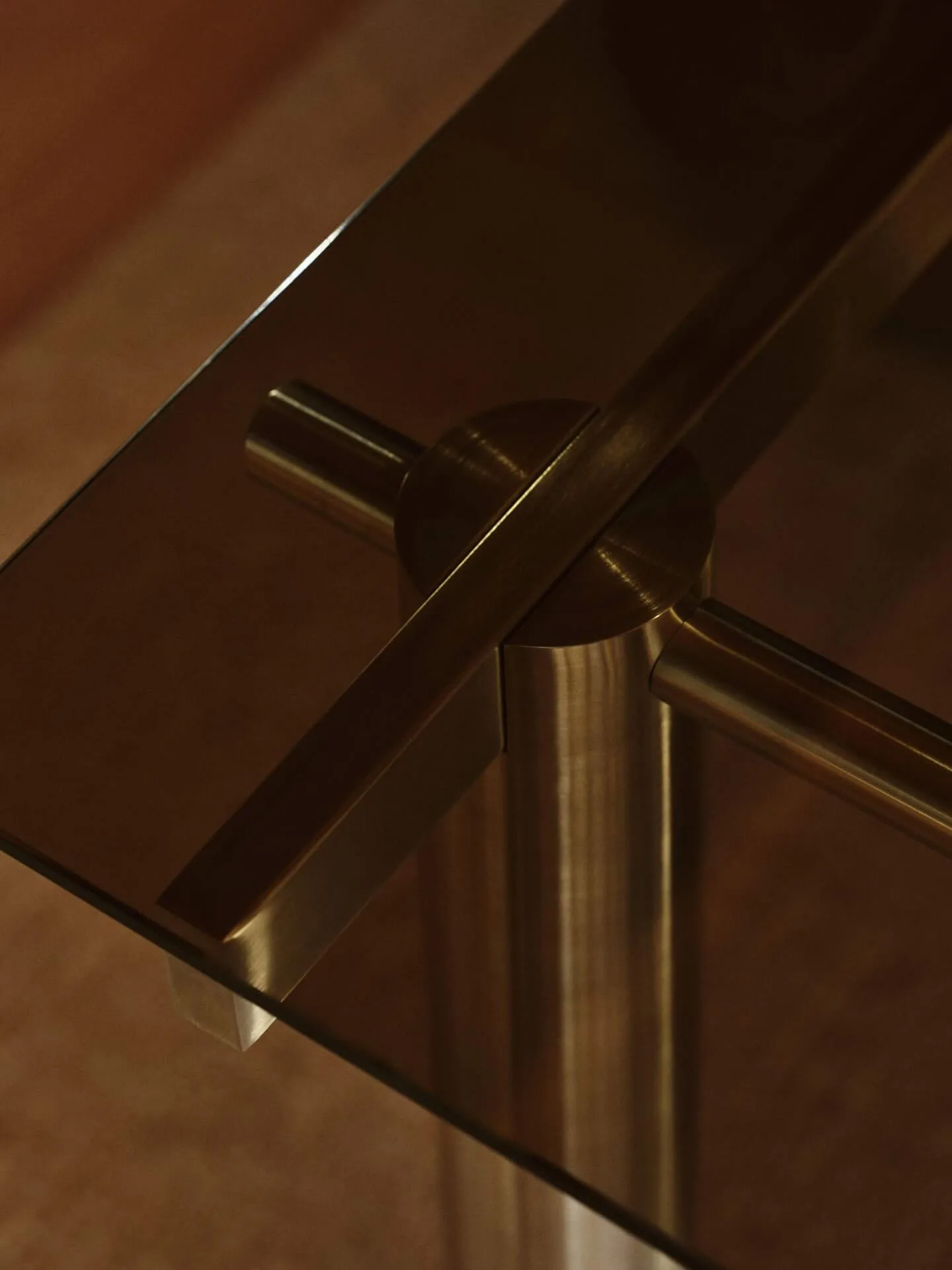 Atura dining table, Brushed stainless steel-dark tinted glass, 90x160 cm Ferm Living