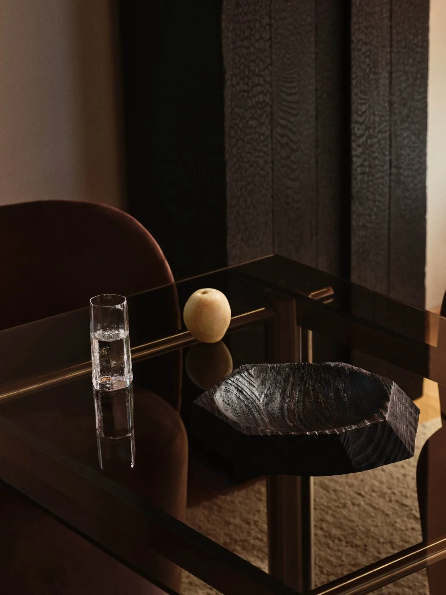Atura dining table, Brushed stainless steel/Dark tinted glass, 90x200 cm Ferm Living