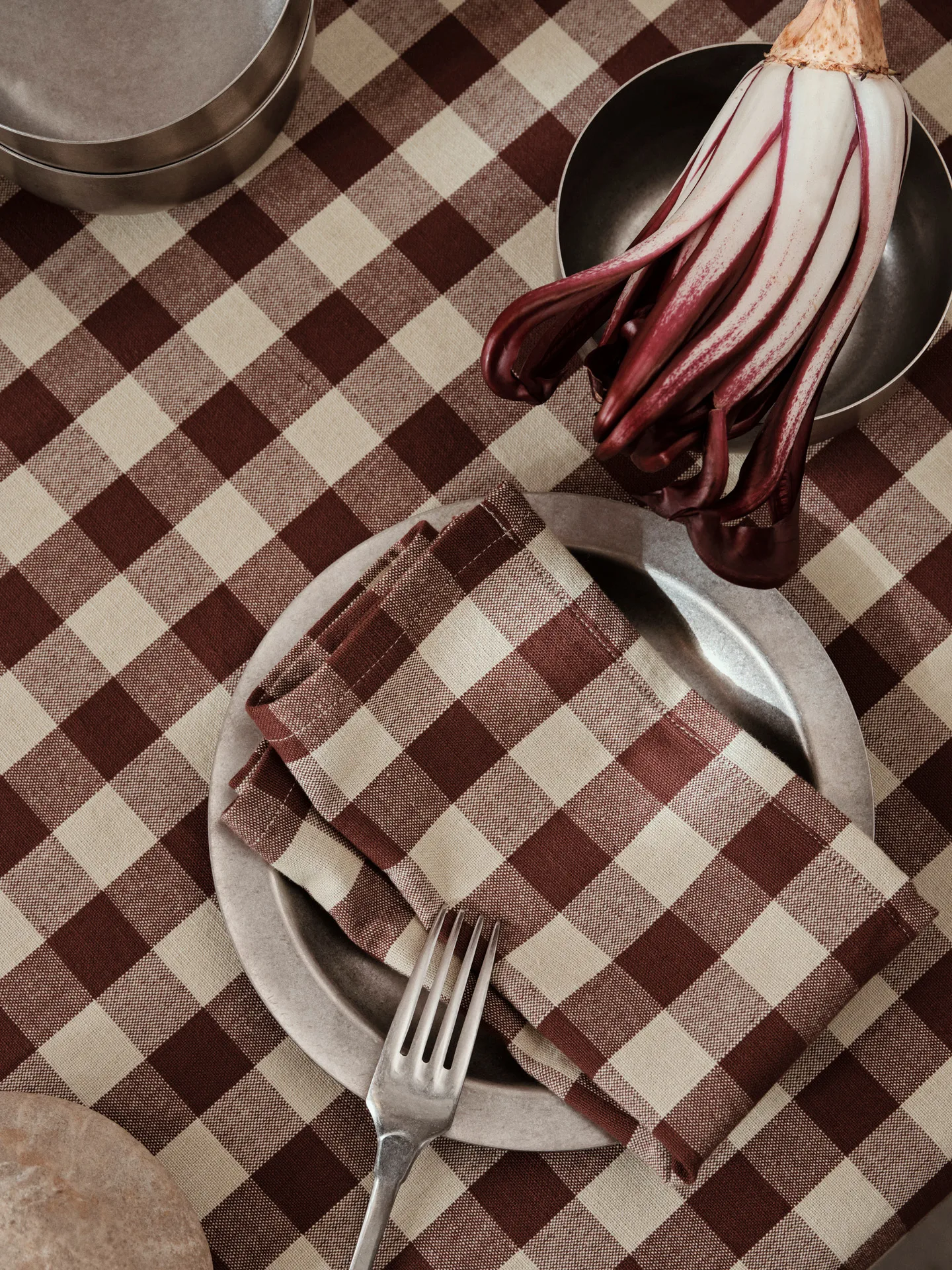 Bothy check table cloth 150x240 cm, Cinnamon-grey green Ferm Living