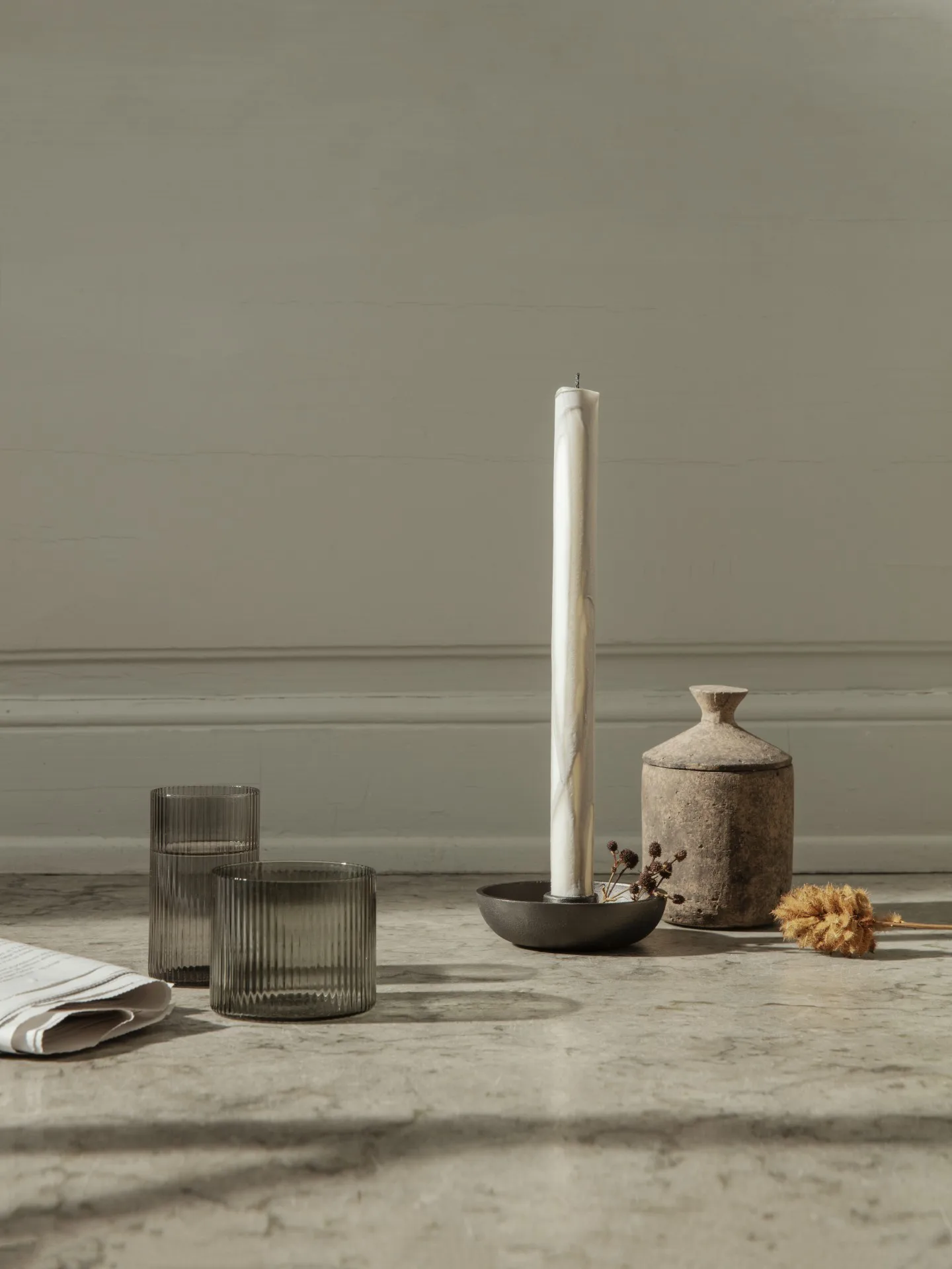 Dryp stearin candle 2-pack, Warm Grey Ferm Living