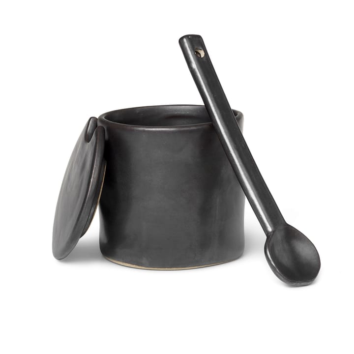 Flow jam-jar with spoon - black - Ferm Living