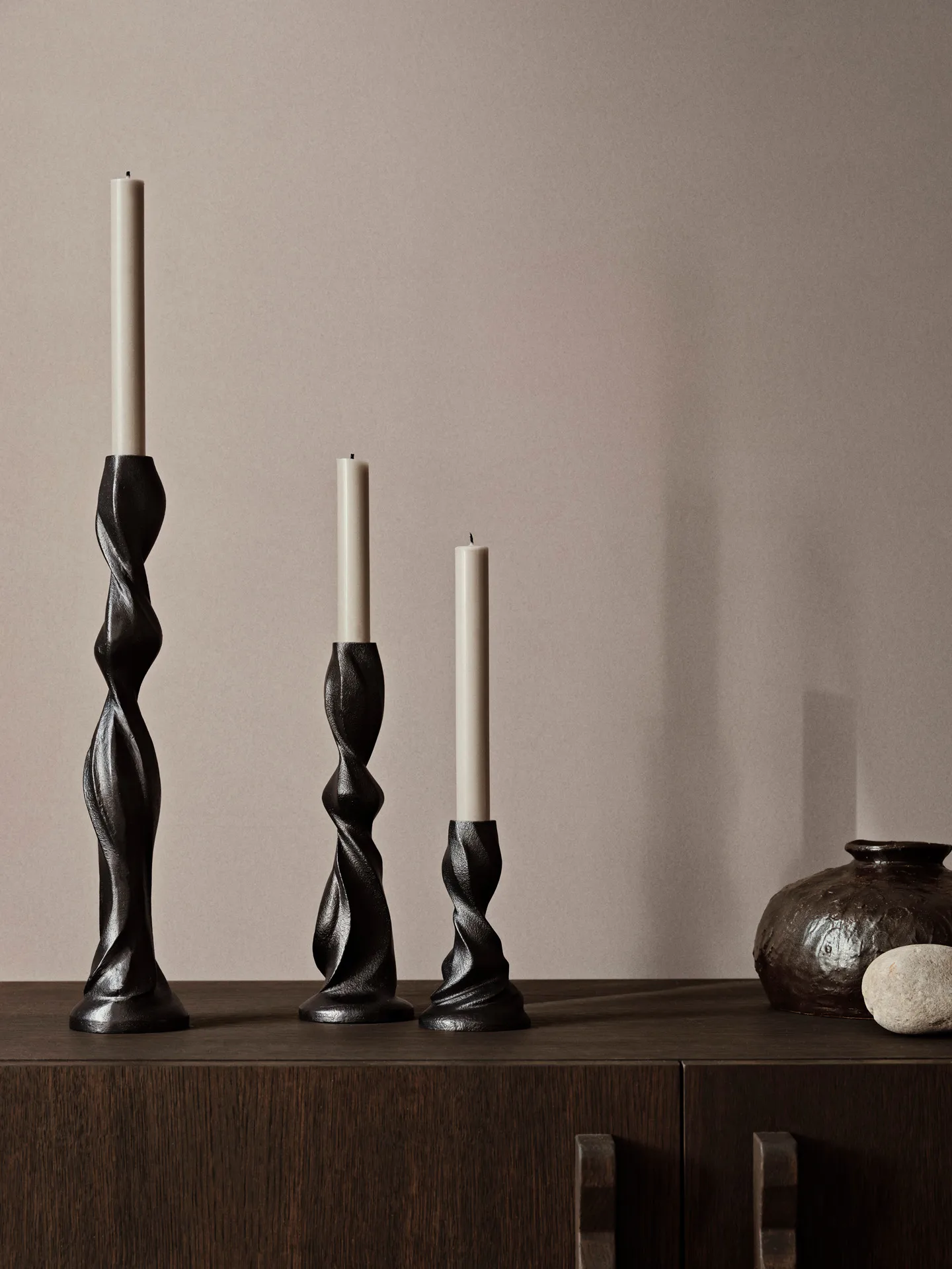 Gale candlestick 13 cm, Blackened Aluminium Ferm Living