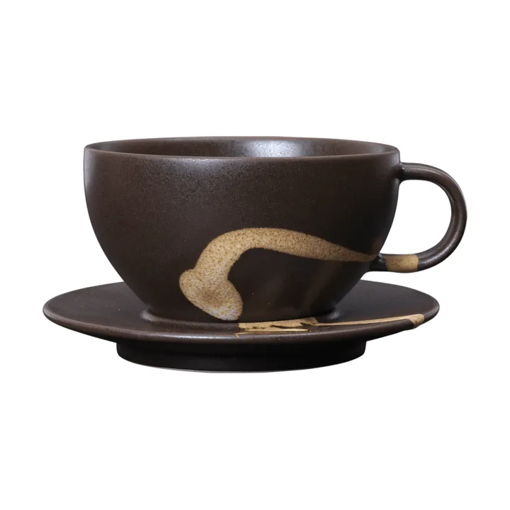Koyo cup with saucer 36 cl - Dark brown-buff - Ferm Living
