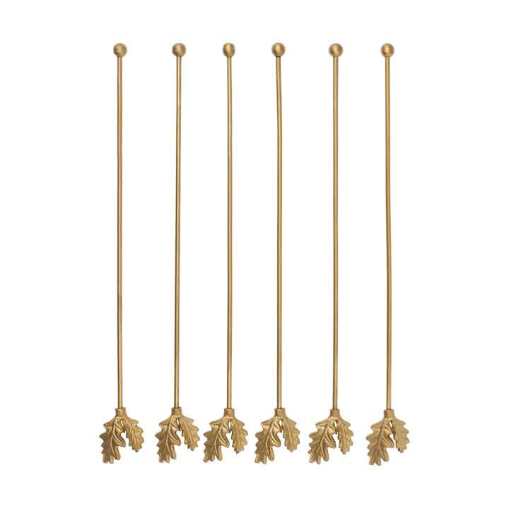 Oak Leaf drink stirrers 6-pack - Brass - Ferm Living