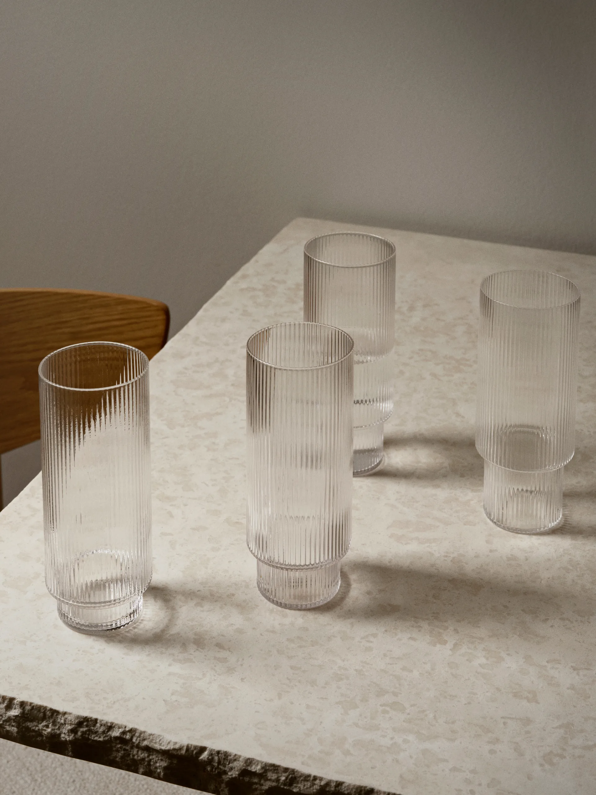 Ripple long drink glass 4-pack, clear Ferm Living
