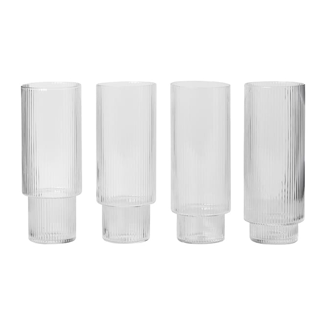 Ripple long drink glass 4-pack, clear ferm LIVING