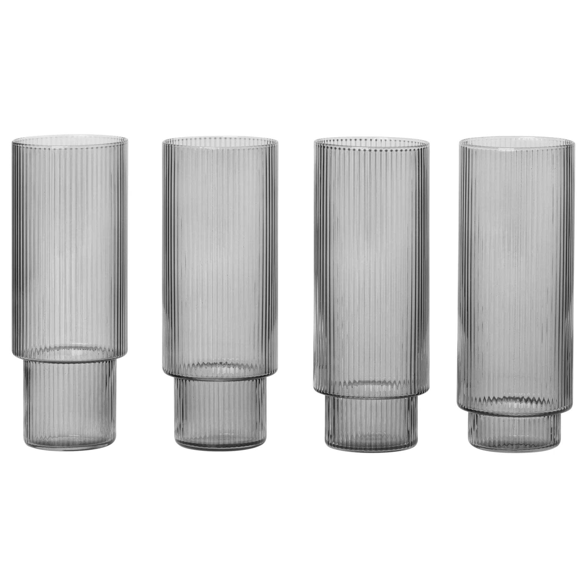 Ripple long drink glass 4-pack, smoked grey Ferm Living