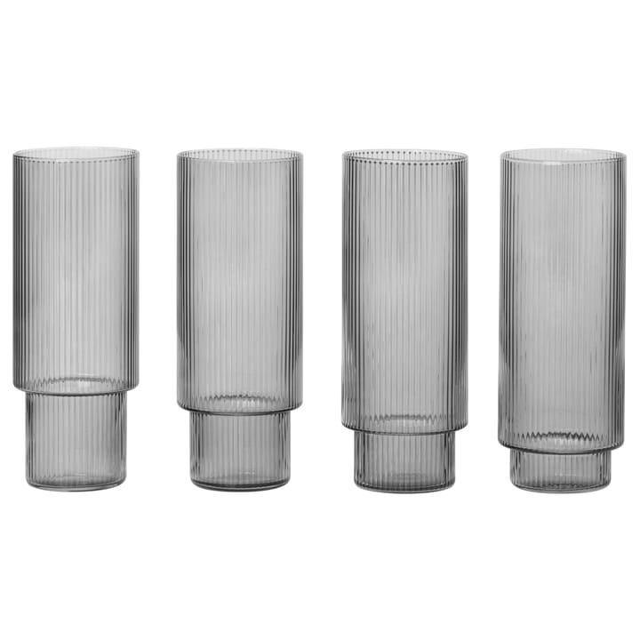Ripple long drink glass 4-pack - smoked grey - Ferm Living