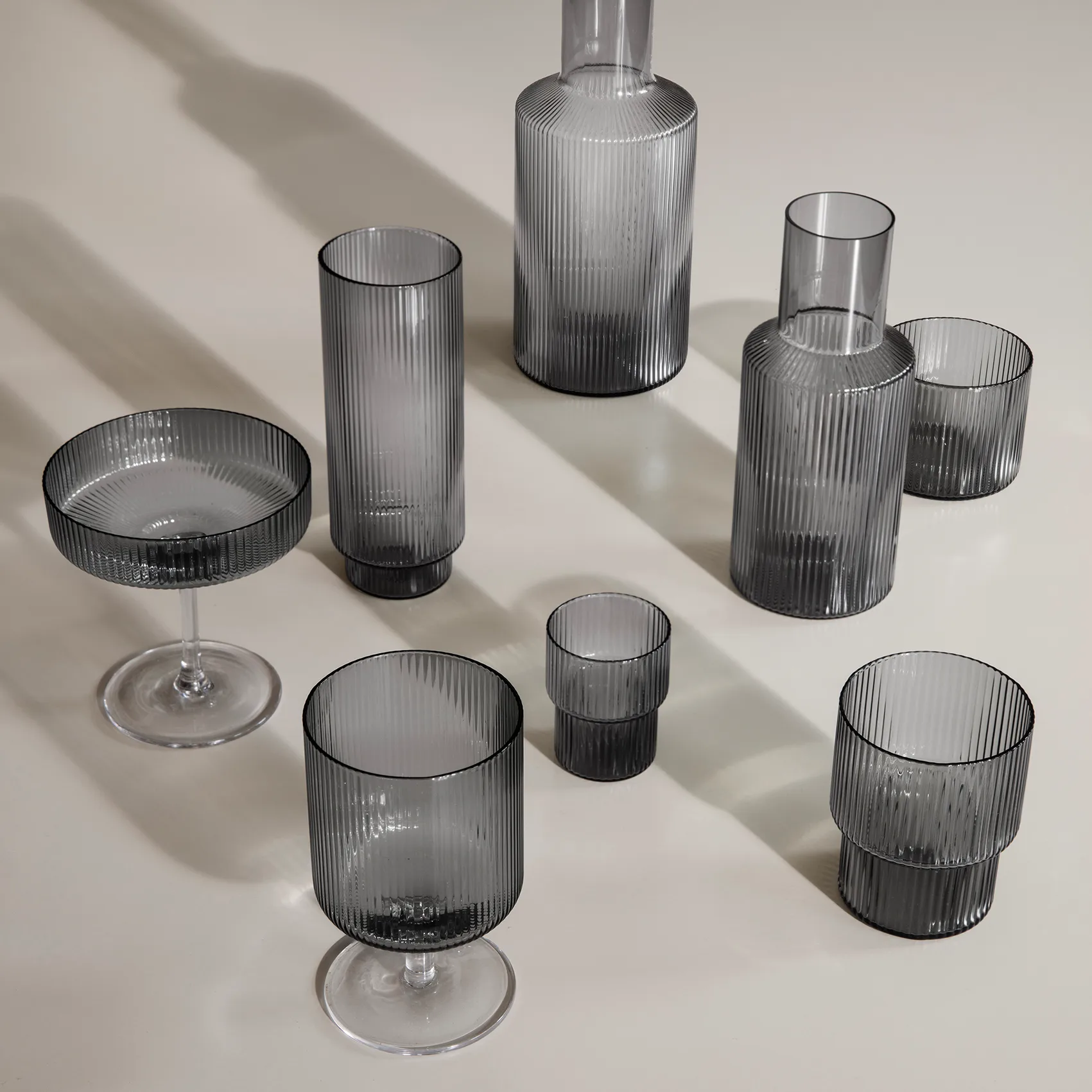 Ripple long drink glass 4-pack, smoked grey Ferm Living