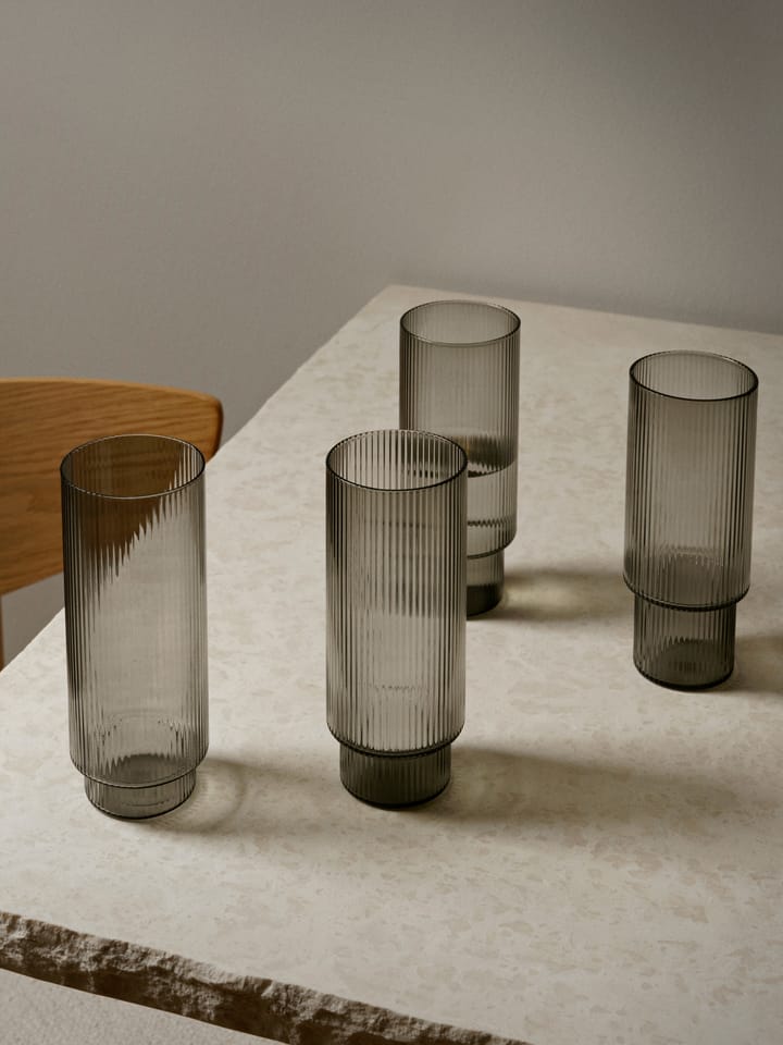 Ripple long drink glass 4-pack, smoked grey Ferm Living