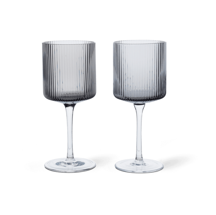 Ripple white wine glass 26 cl 2-pack - Smoked grey - Ferm Living