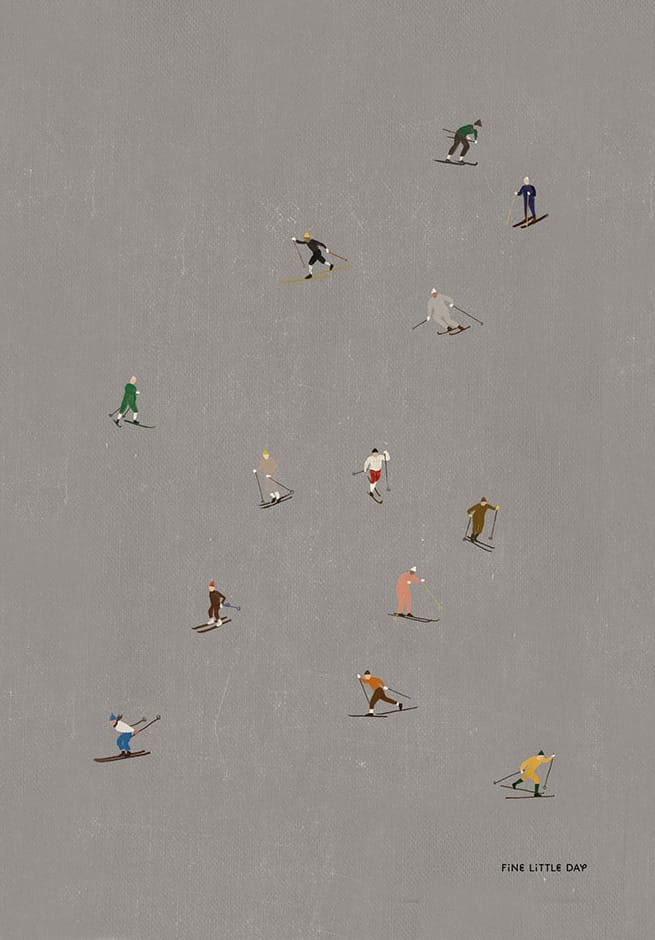 Skiers poster 50x70 cm, grey Fine Little Day