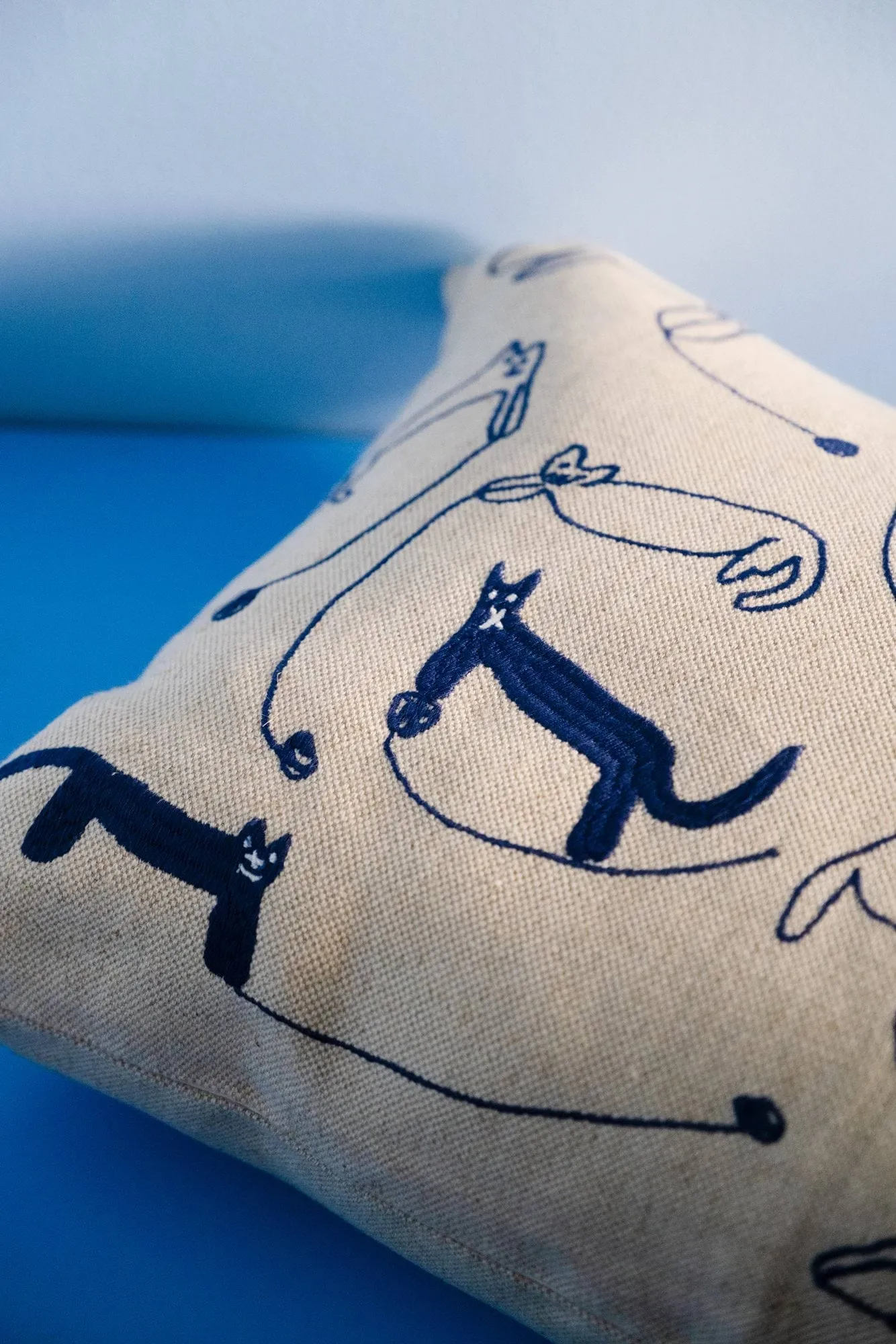 Yarn Cats cushion cover, Natural-blue, 35x58 cm Fine Little Day