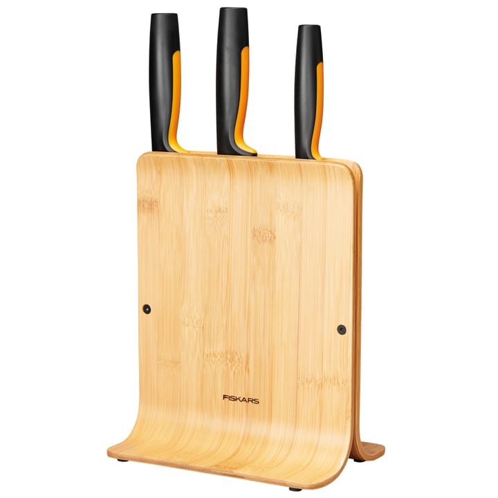 Functional Form knifeblock in bamboo with 3 knives, 4 pieces Fiskars