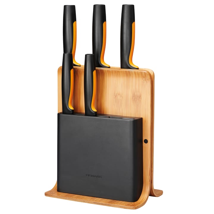 Functional Form knifeblock in bamboo with 5 knives, 6 pieces Fiskars