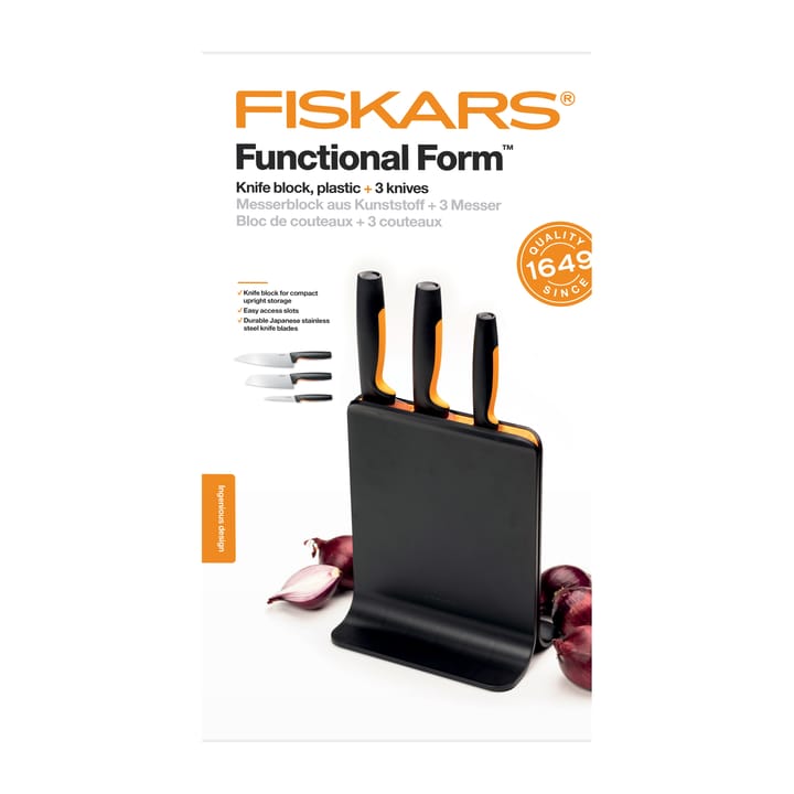 Functional Form plastic knife block with 3 knives, 4 pieces Fiskars