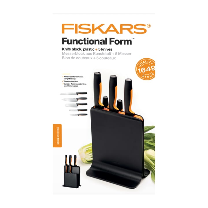 Functional Form plastic knife block with 5 knives, 6 pieces Fiskars