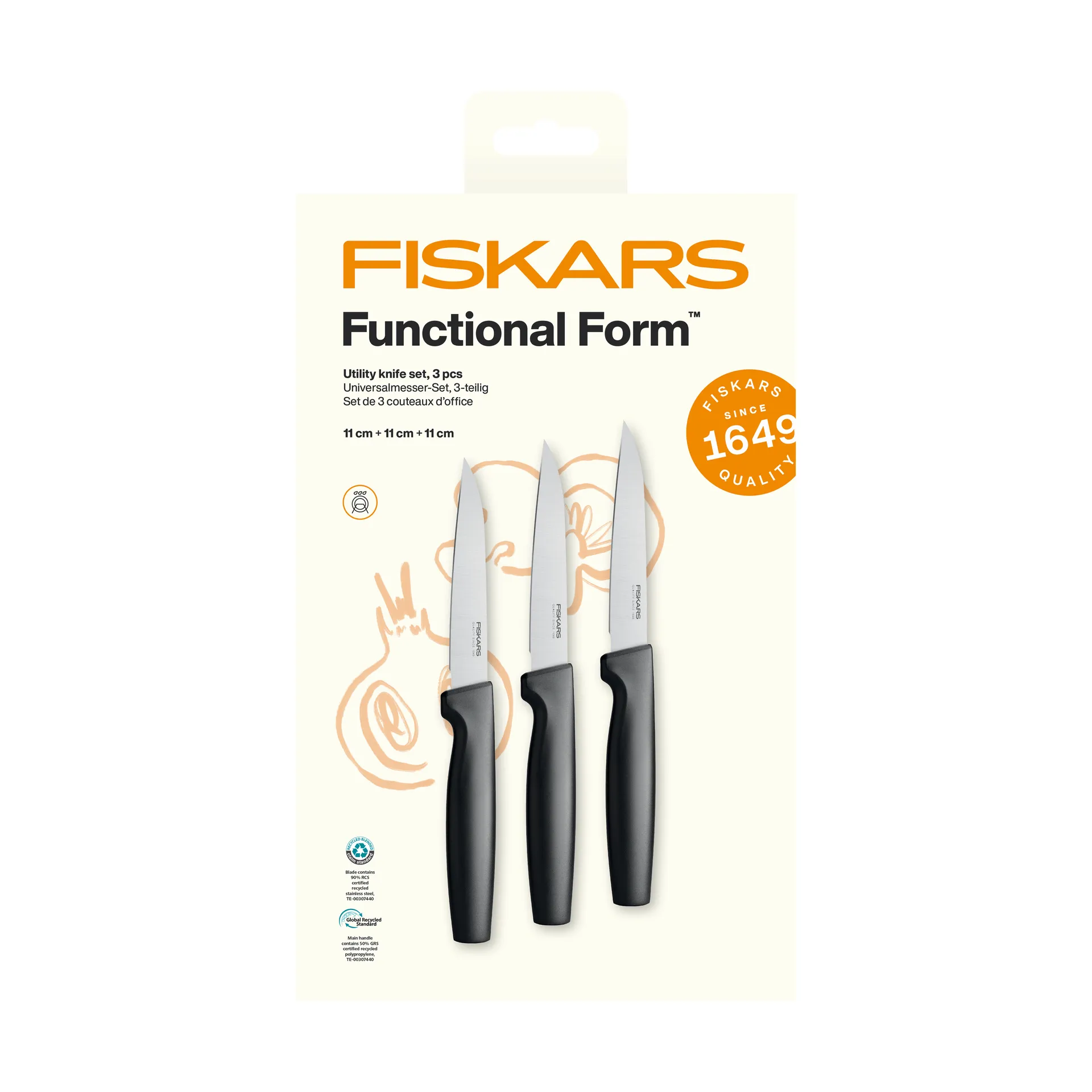 Functional Form utility knife set, Stainless steel, 3 pieces Fiskars