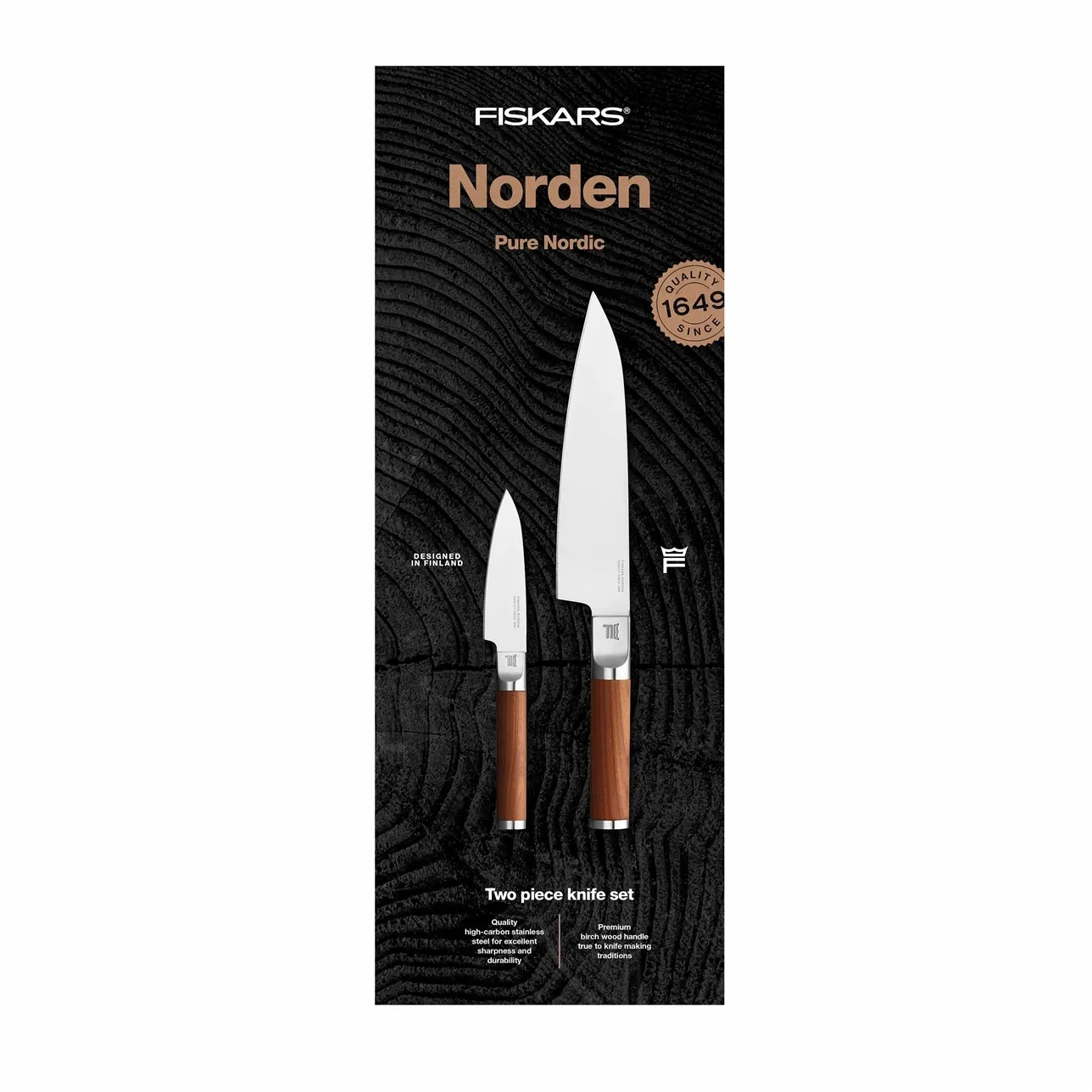 Norden chef's knife + vegetable knife set 2 pieces, Stainless steel-birch Fiskars