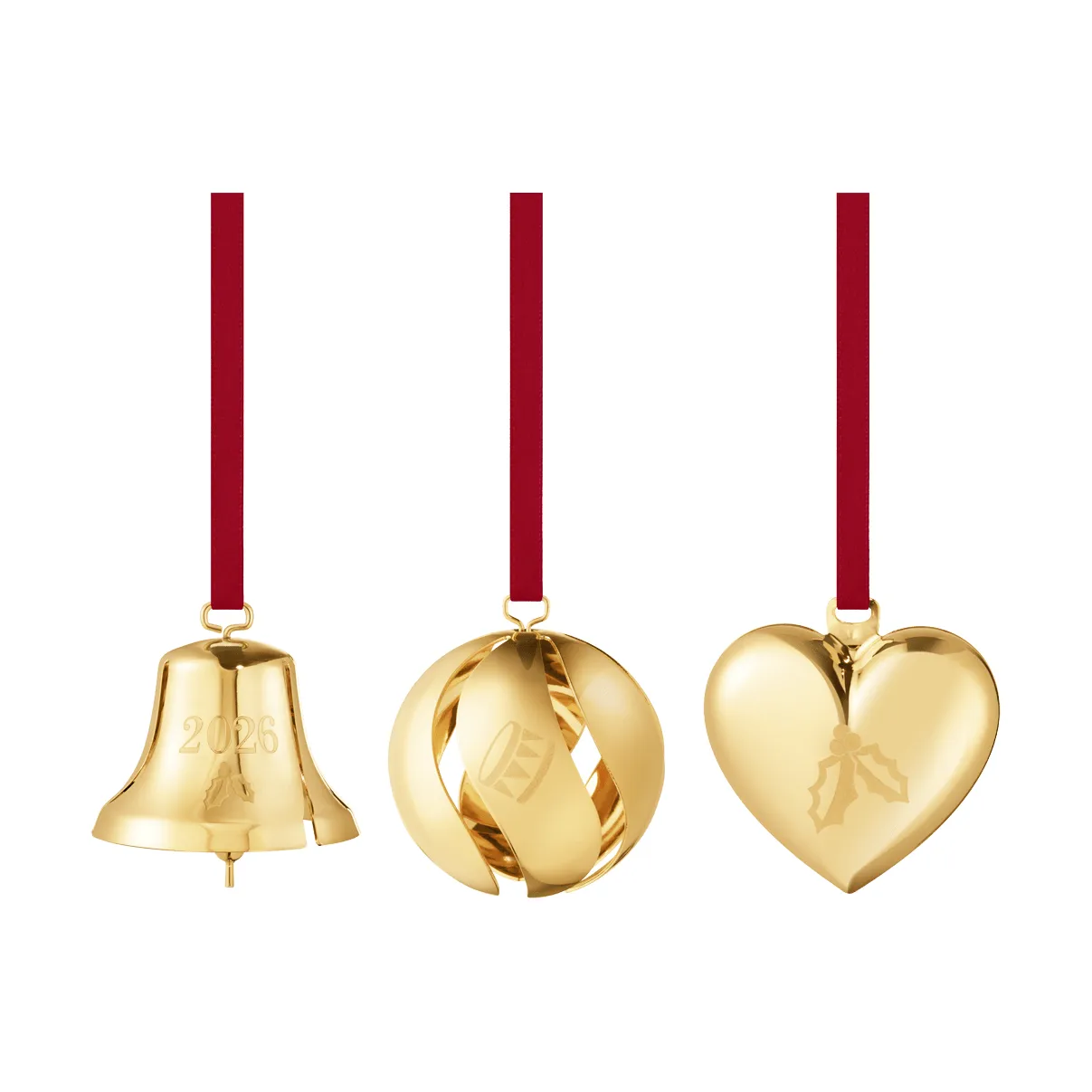 2026 ornament set, Gold, 3 pieces Georg Jensen